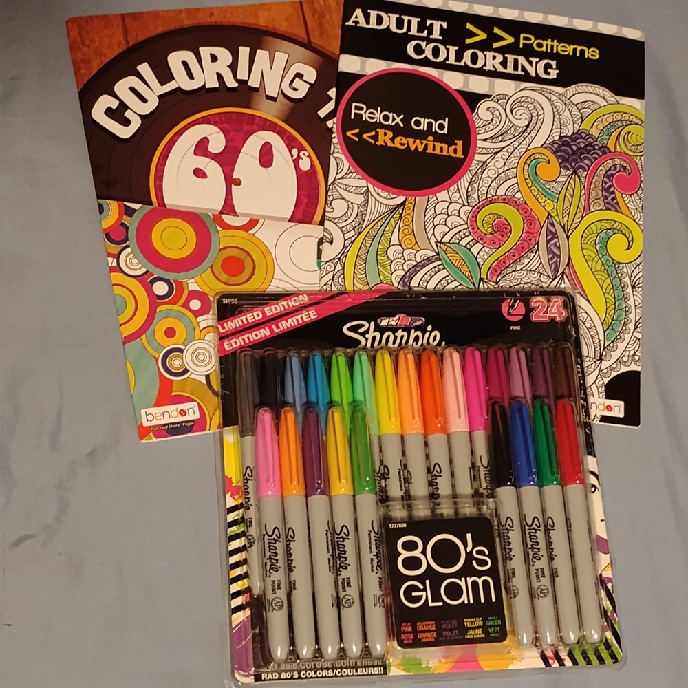 Adult Coloring Books With 24 Pack Sharpies 80s Glam